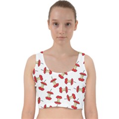 Red Apple Core Funny Retro Pattern Half On White Background Velvet Racer Back Crop Top by genx