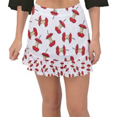 Red Apple Core Funny Retro Pattern Half On White Background Fishtail Mini Chiffon Skirt by genx