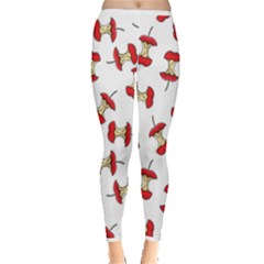 Red Apple Core Funny Retro Pattern Half On White Background Inside Out Leggings by genx