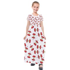 Red Apple Core Funny Retro Pattern Half On White Background Kids  Short Sleeve Maxi Dress by genx