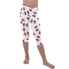 Red Apple Core Funny Retro Pattern Half On White Background Kids  Lightweight Velour Capri Leggings  by genx