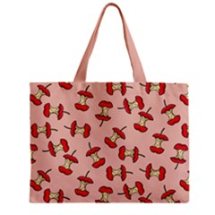 Red Apple Core Funny Retro Pattern Half Eaten On Pastel Orange Background Zipper Mini Tote Bag by genx