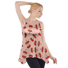 Red Apple Core Funny Retro Pattern Half Eaten On Pastel Orange Background Side Drop Tank Tunic by genx