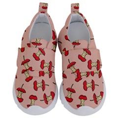 Red Apple Core Funny Retro Pattern Half Eaten On Pastel Orange Background Kids  Velcro No Lace Shoes