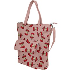 Red Apple Core Funny Retro Pattern Half Eaten On Pastel Orange Background Shoulder Tote Bag by genx