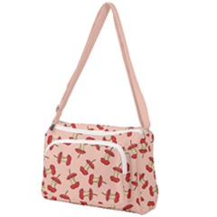 Red Apple Core Funny Retro Pattern Half Eaten On Pastel Orange Background Front Pocket Crossbody Bag by genx