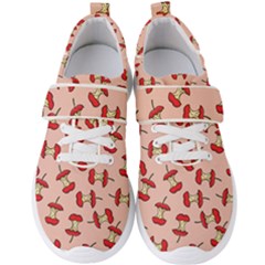 Red Apple Core Funny Retro Pattern Half Eaten On Pastel Orange Background Men s Velcro Strap Shoes by genx