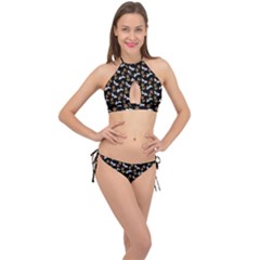 Lamb Pattern Black Cross Front Halter Bikini Set