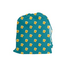 Toast With Cheese Funny Retro Pattern Turquoise Green Background Drawstring Pouch (large) by genx