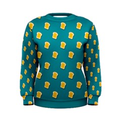 Toast With Cheese Funny Retro Pattern Turquoise Green Background Women s Sweatshirt by genx
