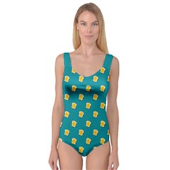 Toast With Cheese Funny Retro Pattern Turquoise Green Background Princess Tank Leotard  by genx