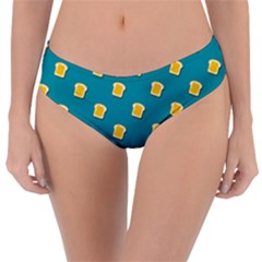 Toast With Cheese Funny Retro Pattern Turquoise Green Background Reversible Classic Bikini Bottoms by genx