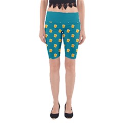 Toast With Cheese Funny Retro Pattern Turquoise Green Background Yoga Cropped Leggings by genx