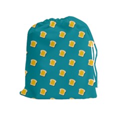 Toast With Cheese Funny Retro Pattern Turquoise Green Background Drawstring Pouch (xl) by genx