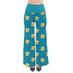 Toast With Cheese Funny Retro Pattern Turquoise Green Background So Vintage Palazzo Pants by genx