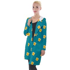 Toast With Cheese Funny Retro Pattern Turquoise Green Background Hooded Pocket Cardigan by genx