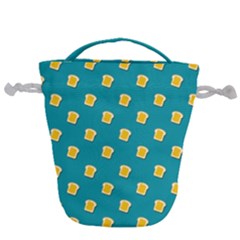 Toast With Cheese Funny Retro Pattern Turquoise Green Background Drawstring Bucket Bag by genx