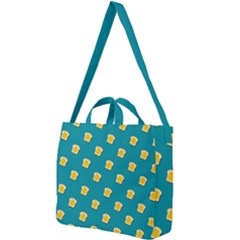 Toast With Cheese Funny Retro Pattern Turquoise Green Background Square Shoulder Tote Bag by genx