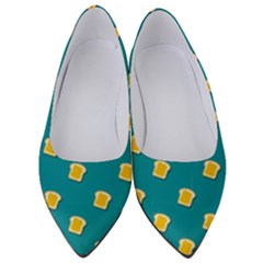 Toast With Cheese Funny Retro Pattern Turquoise Green Background Women s Low Heels