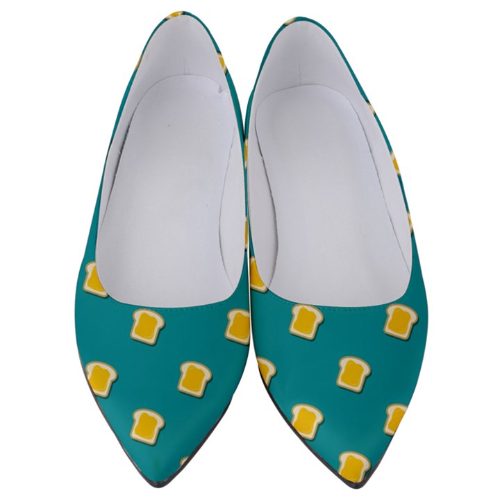 Toast With Cheese Funny Retro Pattern Turquoise Green Background Women s Low Heels