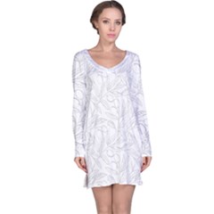 Organic Olive Leaves Pattern Hand Drawn Black And White Long Sleeve Nightdress by genx