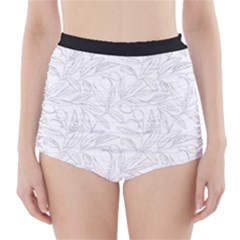 Organic Olive Leaves Pattern Hand Drawn Black And White High-waisted Bikini Bottoms by genx