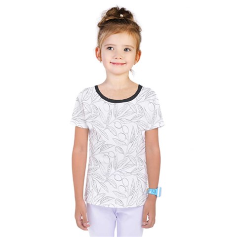 Organic Olive Leaves Pattern Hand Drawn Black And White Kids  One Piece Tee by genx