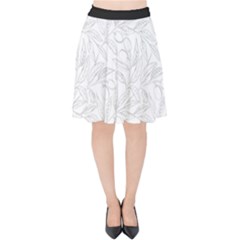 Organic Olive Leaves Pattern Hand Drawn Black And White Velvet High Waist Skirt by genx