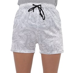 Organic Olive Leaves Pattern Hand Drawn Black And White Sleepwear Shorts by genx