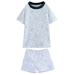 Organic Olive Leaves Pattern Hand Drawn Black And White Kids  Swim Tee And Shorts Set by genx