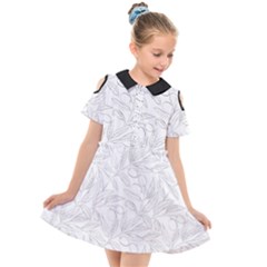 Organic Olive Leaves Pattern Hand Drawn Black And White Kids  Short Sleeve Shirt Dress by genx