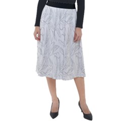 Organic Olive Leaves Pattern Hand Drawn Black And White Classic Velour Midi Skirt  by genx