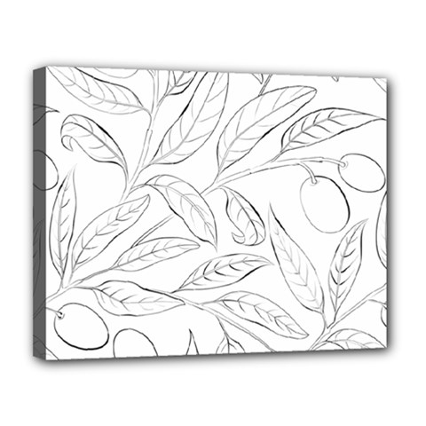 Organic Olive Leaves Pattern Hand drawn Black and white Canvas 14  x 11  (Stretched)