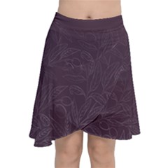Organic Olive Leaves Pattern Hand Drawn Purple Red Wine Chiffon Wrap Front Skirt by genx