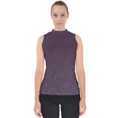 Organic Olive Leaves Pattern Hand Drawn Purple Red Wine Mock Neck Shell Top by genx