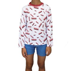 Funny Bacon Slices Pattern Infidel Red Meat Kids  Long Sleeve Swimwear by genx