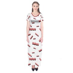 Funny Bacon Slices Pattern Infidel Red Meat Short Sleeve Maxi Dress by genx