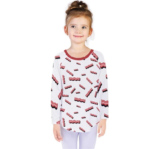 Funny Bacon Slices Pattern Infidel Red Meat Kids  Long Sleeve Tee by genx