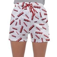 Funny Bacon Slices Pattern Infidel Red Meat Sleepwear Shorts by genx