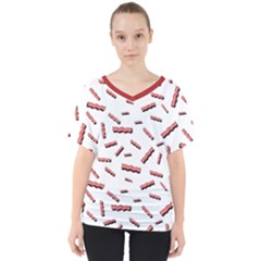 Funny Bacon Slices Pattern Infidel Red Meat V-neck Dolman Drape Top by genx