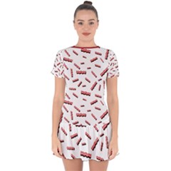 Funny Bacon Slices Pattern Infidel Red Meat Drop Hem Mini Chiffon Dress by genx