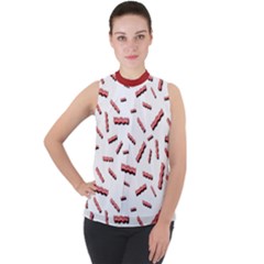 Funny Bacon Slices Pattern Infidel Red Meat Mock Neck Chiffon Sleeveless Top by genx