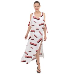 Funny Bacon Slices Pattern Infidel Red Meat Maxi Chiffon Cover Up Dress by genx