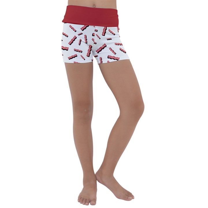 Funny Bacon Slices Pattern infidel red meat Kids  Lightweight Velour Yoga Shorts