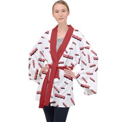 Funny Bacon Slices Pattern Infidel Red Meat Velvet Kimono Robe