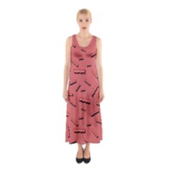 Funny Bacon Slices Pattern Infidel Vintage Red Meat Background  Sleeveless Maxi Dress by genx