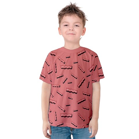 Funny Bacon Slices Pattern Infidel Vintage Red Meat Background  Kids  Cotton Tee by genx