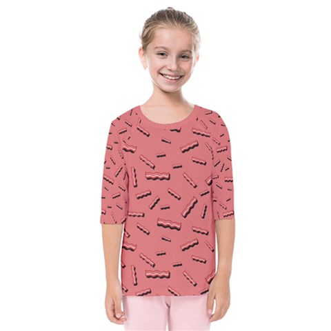 Funny Bacon Slices Pattern Infidel Vintage Red Meat Background  Kids  Quarter Sleeve Raglan Tee by genx