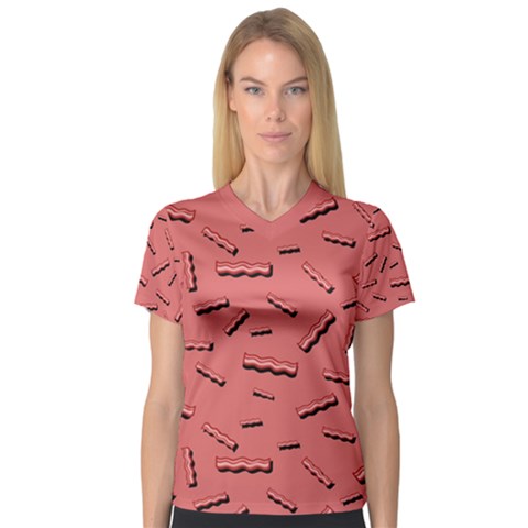 Funny Bacon Slices Pattern Infidel Vintage Red Meat Background  V-neck Sport Mesh Tee by genx