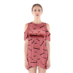 Funny Bacon Slices Pattern Infidel Vintage Red Meat Background  Shoulder Cutout One Piece Dress by genx